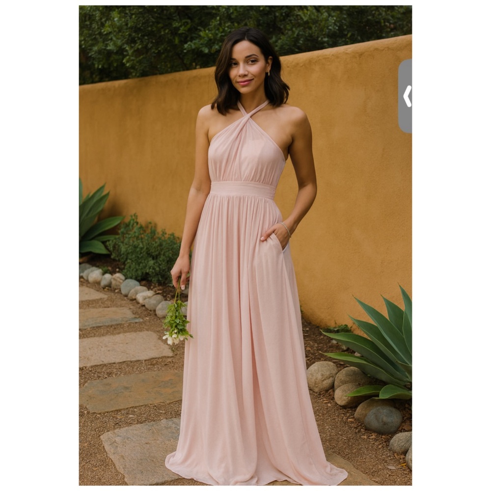 Birdy Grey Kiko Grecian Halter Bridesmaid Maxi Dress Blush Pink XS